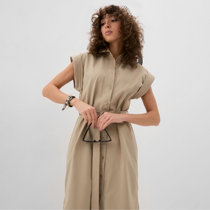 Платье женское MINAKU: Safari  миди цвет бежевый ,р-р 42