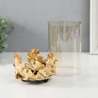 Подсвечник металл, стекло на 1 свечу "Листья Гинкго" d=10 см золото 18 см