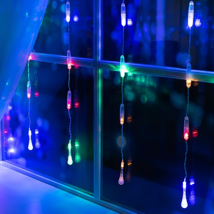 Гирлянда &laquo;Занавес&raquo; 2.5 &times; 0.65 м с насадками &laquo;Капли&raquo;, IP20, прозрачная нить, 50 LED, свечение мульти, 8 режимов, 220 В