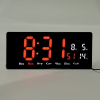 Часы электронные настенные, календарь термометр, 36.2 х 15.5 см, красные цифры 10 х 4.5 см   1076627