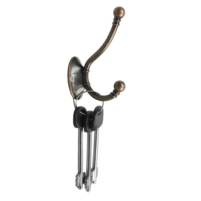 Крючок мебельный ТУНДРА TKD014, двухрожковый, бронза, 200 шт