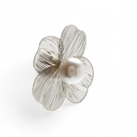 Серьги с жемчугом &laquo;Цветы&raquo; крупные, цвет белый в серебре
