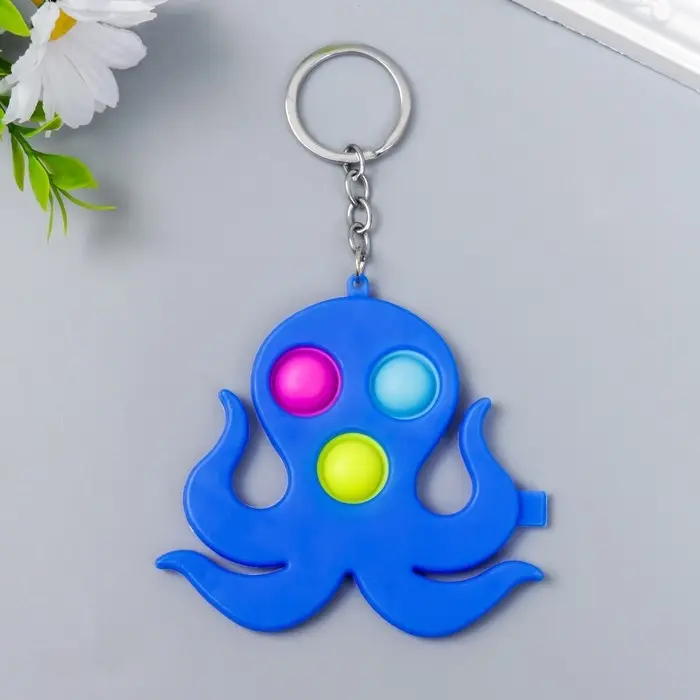 Брелок резина антистресс (бесконечная пупырка) "Синий осьминог" МИКС 9х8,5 см