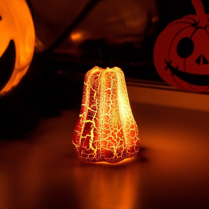 Светодиодная фигура &laquo;Тыква&raquo; 6 &times; 9 &times; 6 см, пластик, батарейки AG13х3 (в комплекте), свечение тёплое белое