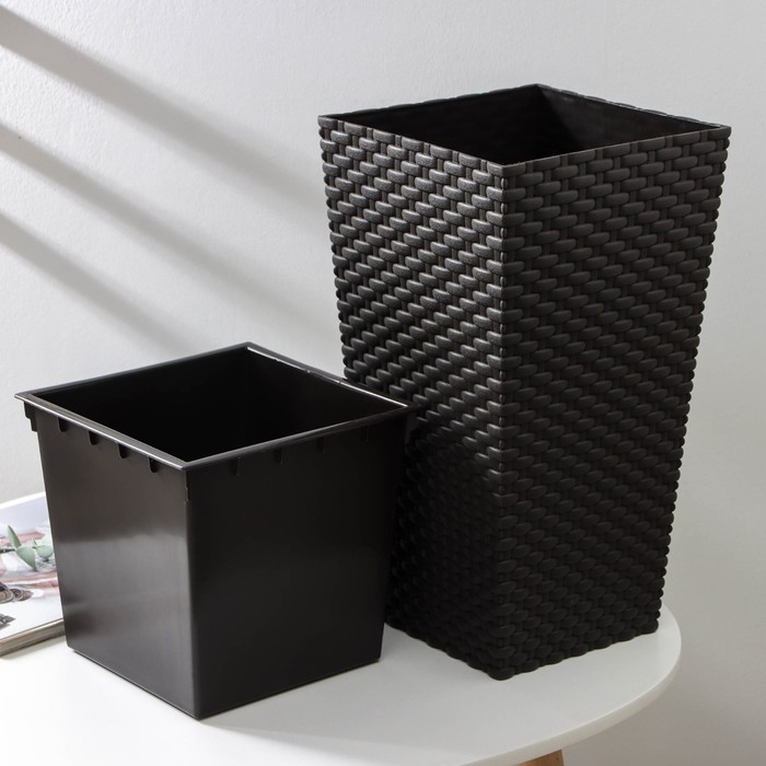 Кашпо для цветов со вставкой &laquo;Ротанг&raquo;, вставка 4,9 л, цвет коричневый