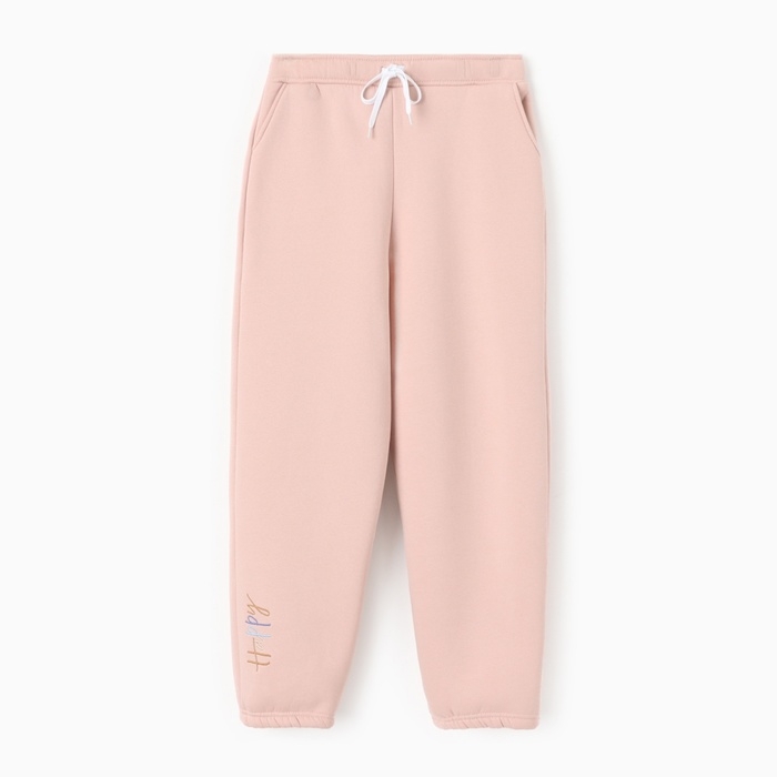 Брюки для девочки с начёсом MINAKU: Exclusive print, пудровые, Oversize рост 104 см