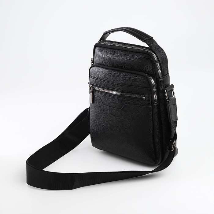 Сумка мужская через плечо TEXTURA, 3 наружных кармана, цвет чёрный