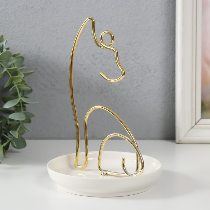 Сувенир керамика, металл подставка Сувенир керамика, металл подставка "Котик" белый с золотом 12х12х17 см