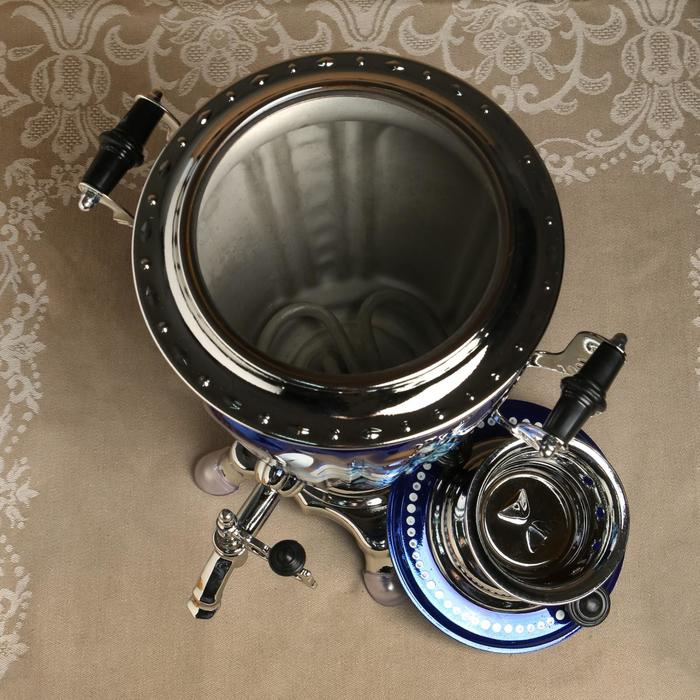 Набор &laquo;Жостово на синем&raquo;, рюмка, 3 предмета, самовар 3 л, заварочный чайник 0,7 л, поднос