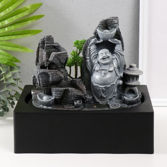 Фонтан настольный от сети, подсветка Фонтан настольный от сети, подсветка "Хотей со слитком в каменном городе" 29х21х26 см