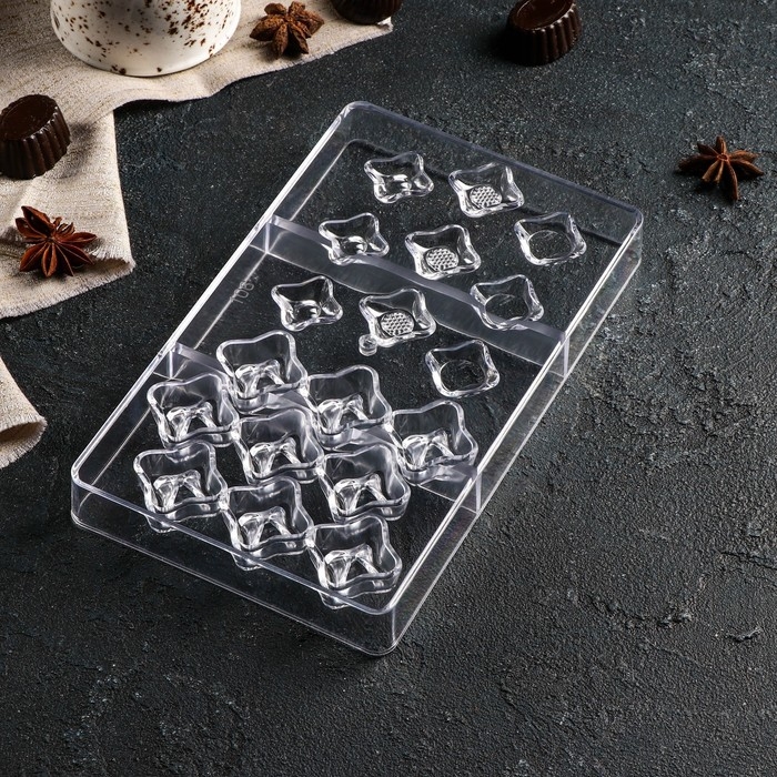 Форма для конфет и шоколада &laquo;Блеск&raquo;, 18 ячеек, 20&times;12&times;2,5 см, цвет прозрачный