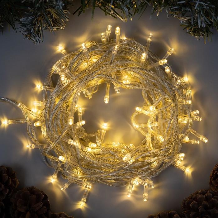 Гирлянда &laquo;Нить&raquo; 10 м, IP20, прозрачная нить, 100 LED, свечение тёплое белое, 8 режимов, 220 В