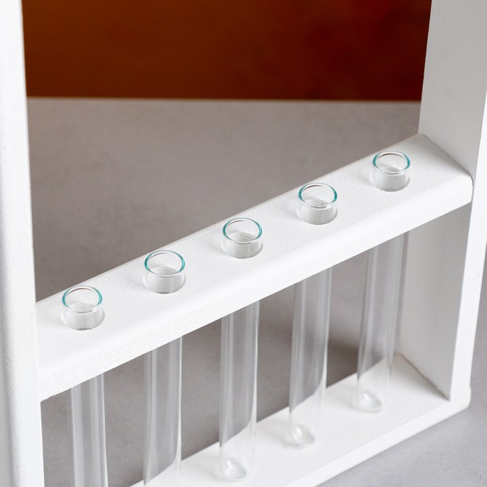 Кашпо деревянное 26×5×40 см с 5 колбами 15 см Кашпо деревянное 26×5×40 см с 5 колбами 15 см "Рамка Экстра Слим", белый Дарим Красиво