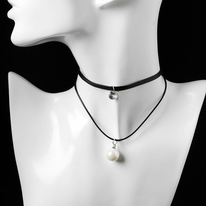 Чокер &laquo;Две нити&raquo; большая бусина, цвет белый в чёрном, L=39