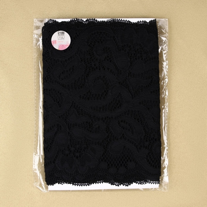 Кружевная эластичная ткань &laquo;Узоры&raquo;, 175 мм &times; 2,7 &plusmn; 0,5 м, цвет чёрный