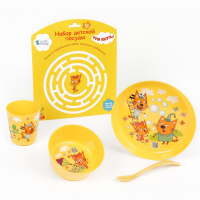 Набор детской посуды ТРИ КОТА &laquo;Обучайка&raquo;, (тарелка, миска, стакан, ложка)