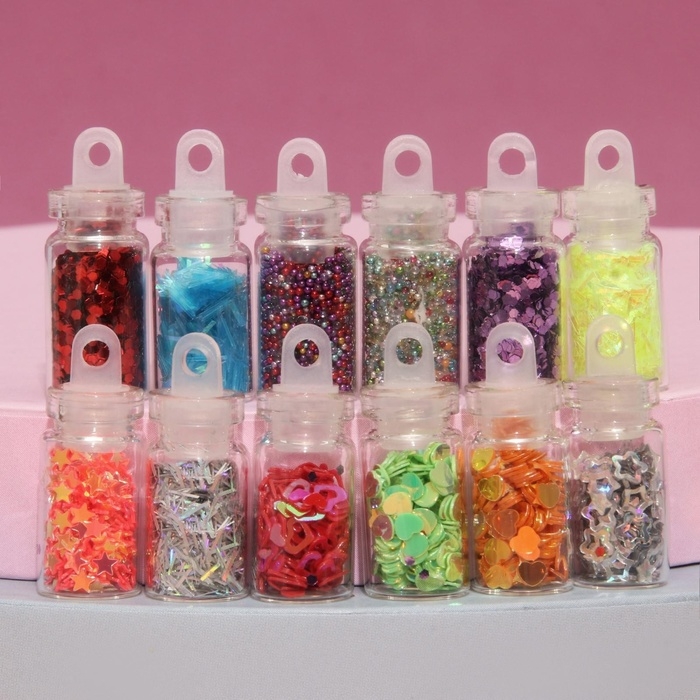 Набор для декора ногтей, 12 бутылочек, разноцветные Набор для декора ногтей, 12 бутылочек, разноцветные