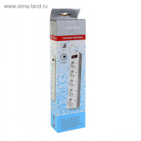 Сетевой фильтр Smartbuy, 5 розеток, 1.8 м, 10 А, 2200 Вт, с з/к, с выкл., белый