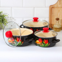 Набор эмалированных кастрюль «Грациозный», 3 предмета: 1,5 л, 2 л, 3 л, индукция Набор эмалированных кастрюль «Грациозный», 3 предмета: 1,5 л, 2 л, 3 л, индукция