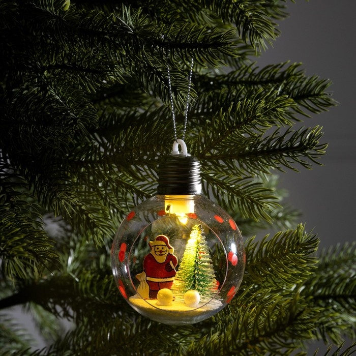 Ёлочный шар &laquo;Дед Мороз&raquo;, батарейки, 1 LED, свечение тёплое белое