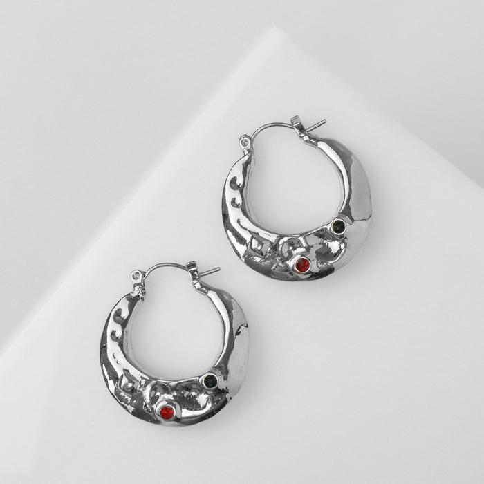 Серьги со стразами &laquo;Блеск вечера&raquo; граница, цвет красный в серебре