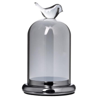 Подсвечник стекло на 1 свечу "Колба с птичкой" серебристая дымка 21,5х12,5х12,5 см