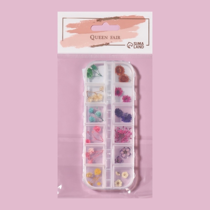 Сухоцветы для декора ногтей «Ассорти», объёмные, 12 видов, в футляре, разноцветные Сухоцветы для декора ногтей «Ассорти», объёмные, 12 видов, в футляре, разноцветные