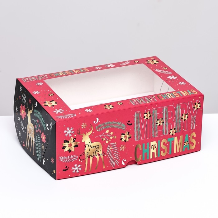 Новый год. Упаковка на 6 капкейков с окном "Merry Christmas", 25 х 17 х 10 см