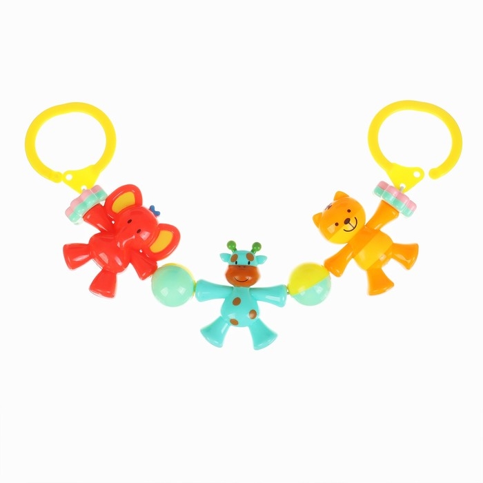 Растяжка на коляску/кроватку &laquo;Слоник&raquo;, 3 игрушки с погремушками, цвет МИКС, Крошка Я