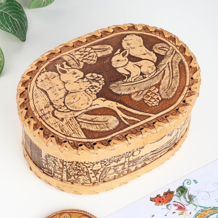 Шкатулка для украшений &laquo;Белки&raquo;, береста