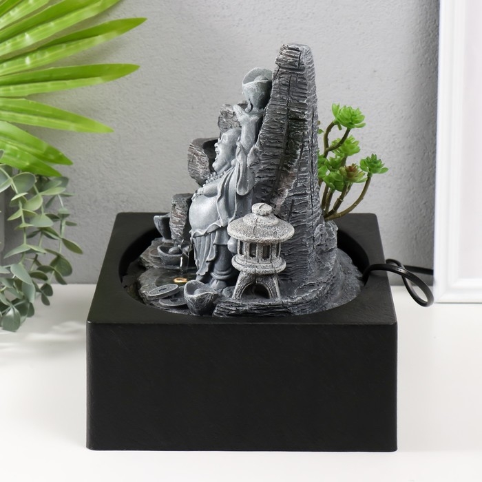 Фонтан настольный от сети, подсветка Фонтан настольный от сети, подсветка "Хотей со слитком в каменном городе" 29х21х26 см