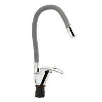 Смеситель для кухни ZEIN Z2075G, силиконовый излив, картридж 40 мм, латунь, серый/хром Смеситель для кухни ZEIN Z2075G, силиконовый излив, картридж 40 мм, латунь, серый/хром