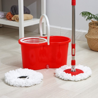 Швабра с отжимом и ведром на колёсиках с пластиковой центрифугой Доляна, 14 л, швабра, запасная насадка из микрофибры, МИКС