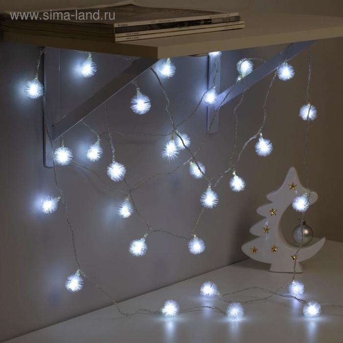 Гирлянда &laquo;Нить&raquo; 5 м с насадками &laquo;Ёжики белые&raquo;, IP20, прозрачная нить, 30 LED, свечение белое, 8 режимов, 220 В