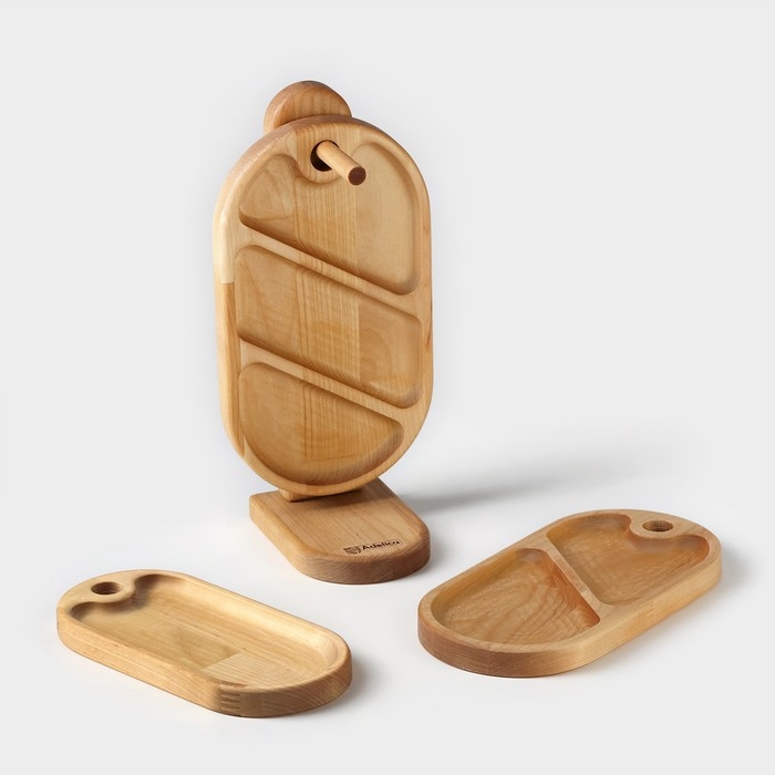 Набор деревянных менажниц и сервировочных досок на подставке Adelica, 3 шт, 25×14 см, 23×12 см, 21×10 см Набор деревянных менажниц и сервировочных досок на подставке Adelica, 3 шт, 25×14 см, 23×12 см, 21×10 см