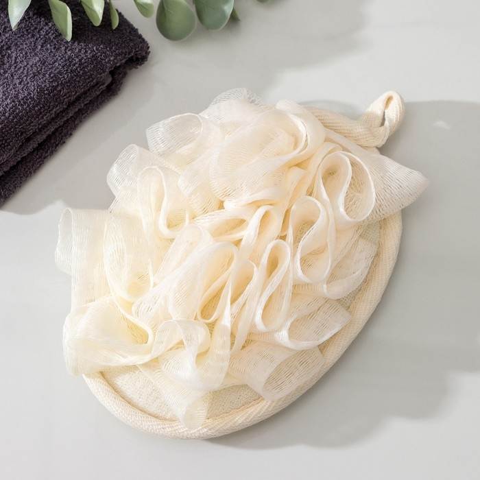 Мочалка для тела массажная со скрабером Доляна &laquo;Афродита&raquo;, 11&times;16 см, цвет бежевый