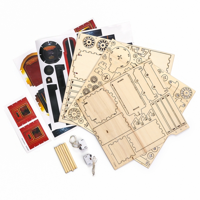 Деревянный конструктор &laquo;Новогодний экспресс ГП&raquo;, 7,5х30х10 см, 108 деталей, с батарейками, 6+