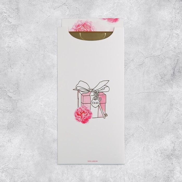 Конверт для денег &laquo;Счастье&raquo;, цветы, конгрев, тиснение 9.5 х 19.5 см