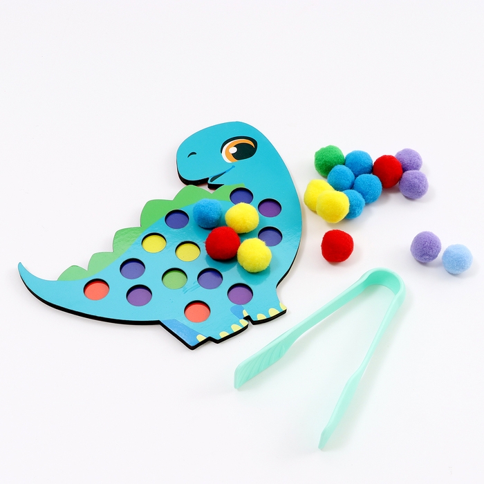 Сортер деревянный &laquo;Дино&raquo; с помпонами и пинцетом, 15 х 21 см