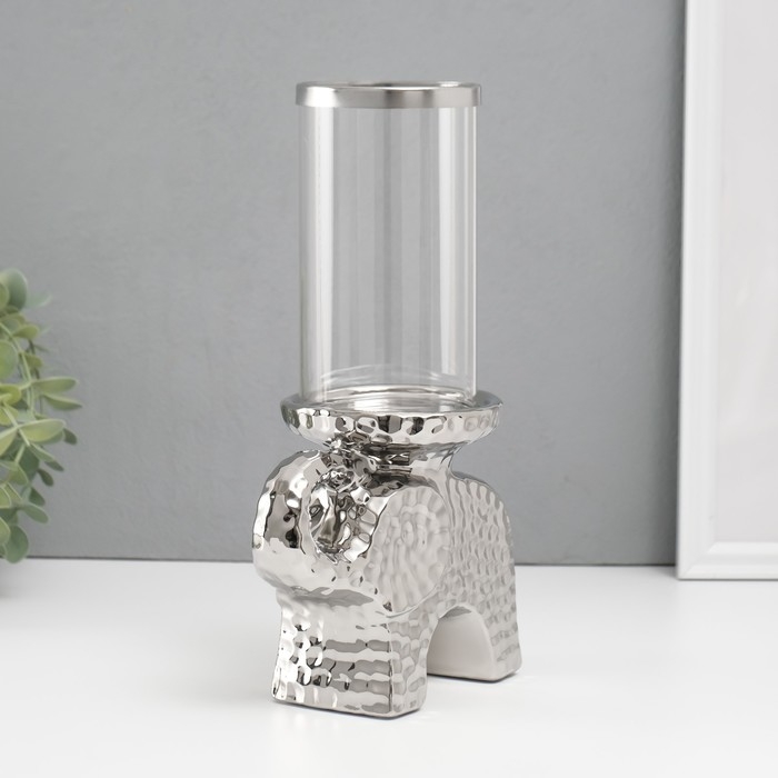 Подсвечник керамика, стекло на 1 свечу "Слон" d=8 см серебро 16х10х27 см