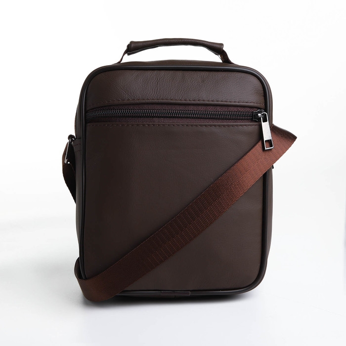 Сумка мужская на молниях, длинный ремень, цвет коричневый