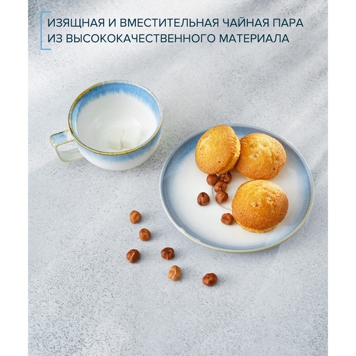 Чайная пара фарфоровая Magistro &laquo;Пэвэти&raquo;, 2 предмета: чашка 220 мл, блюдце d=16,5 см, цвет голубой