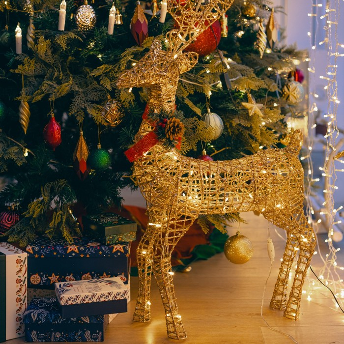 Светодиодная фигура &laquo;Олень золотистый&raquo; 35 &times; 60 &times; 10 см, металл, 220 В, мерцание, свечение тёплое белое