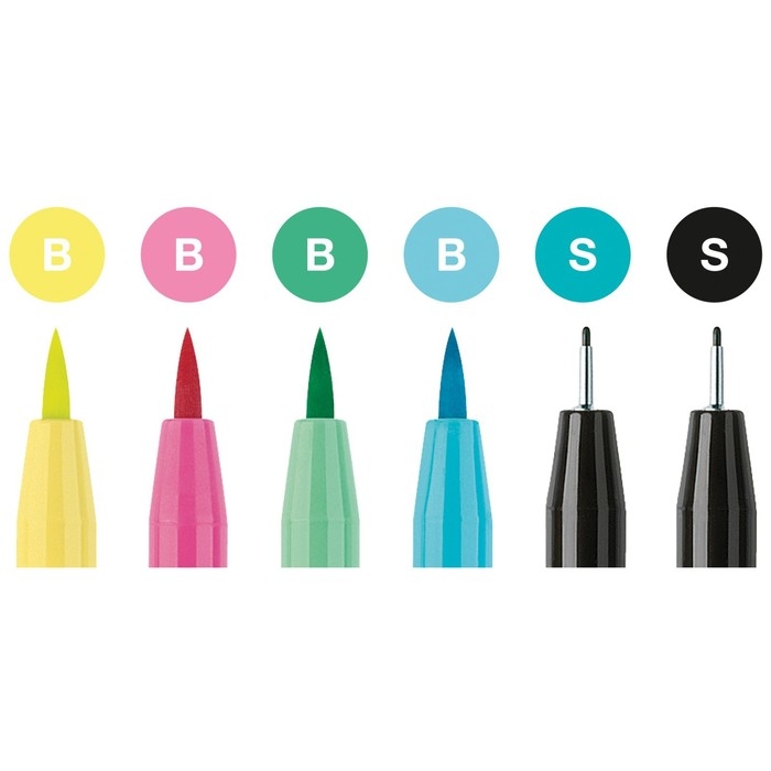 Набор капиллярных ручек Faber-Castell Pitt Artist Pen Lettering, 6 штук, 0,3 мм/Brush, с европодвесом Набор капиллярных ручек Faber-Castell Pitt Artist Pen Lettering, 6 штук, 0,3 мм/Brush, с европодвесом