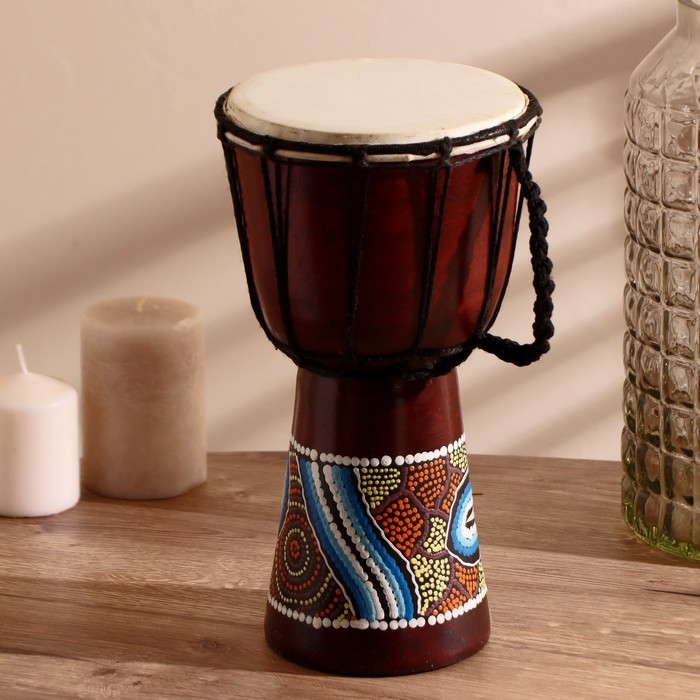 Сувенирный музыкальный инструмент "Барабан Джембе узорчатый" 30х16х16 см МИКС