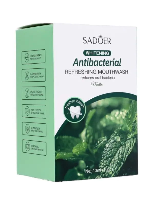 Набор Антибактериального ополаскивателя для полости рта SADOER, мята, 10 шт по 13 мл