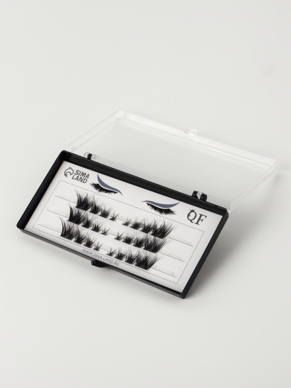 Ресницы накладные пучки СТРЕЛКА 12/14/16мм нейлон черный п/короб QF