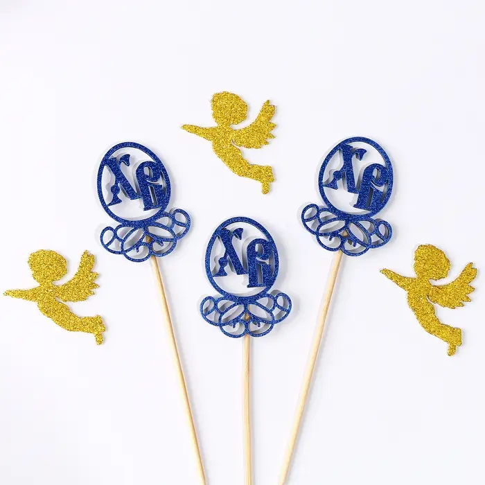 Набор пасхальных топперов &laquo;ХВ&raquo;, 3 шт., синие, 14,5 см, ангелы золотые 4,5 см