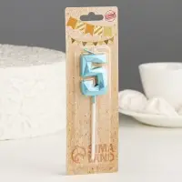 Свеча в торт на шпажке &laquo;Алмаз&raquo;, цифра 5, голубая, 5 см