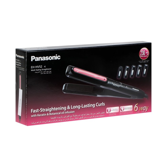 Выпрямитель PANASONIC EH-HV52-K615, 230&deg;С, 5 режимов, керамика, шнур 2 м, чёрно-розовый